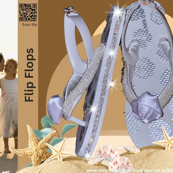 Child Flip Flops, Sliver Sea Shells, Childs Flip Flop Beach Sandal, Youth Shoes - Picture 4 of 16
